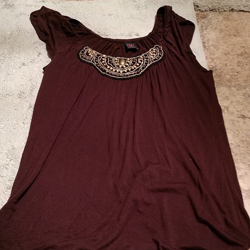 Dark brown flowy tank by Wrapper.